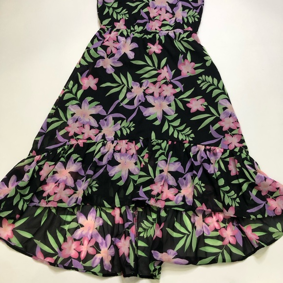The Children's Place Black Tropical Floral Off The Shoulder High Low Dress XL 14 - Picture 4 of 8